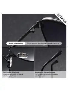 Luckace Unisex Retro Square Sunglasses, Polarized Uv400 Driving Glasses, Stainless Steel Frame, All Seasons, Gift Box Packaging