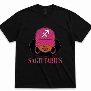 Sagittarius Zodiac T-Shirt Black Girl Graphic Tee Pink Aesthetic Astrology Sign Shirt Sagittarius Season Horoscope Gift for Women Trendy Streetwear Birthday Gift Unisex Fashion Apparel