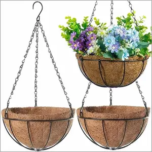 Elegant Metal Hanging Planter Baskets with Coconut Liner - Versatile Indoor/Outdoor Decor for Home Decor