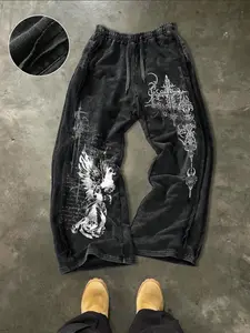 Men's High-Quality Cotton Sports Pants, Tracksuit Bottoms, Side Stripes Design, Angel Gothic Print, Casual Style, Soft Comfort, All Seasons, Athleisure Pants, Athletic Casual Trousers