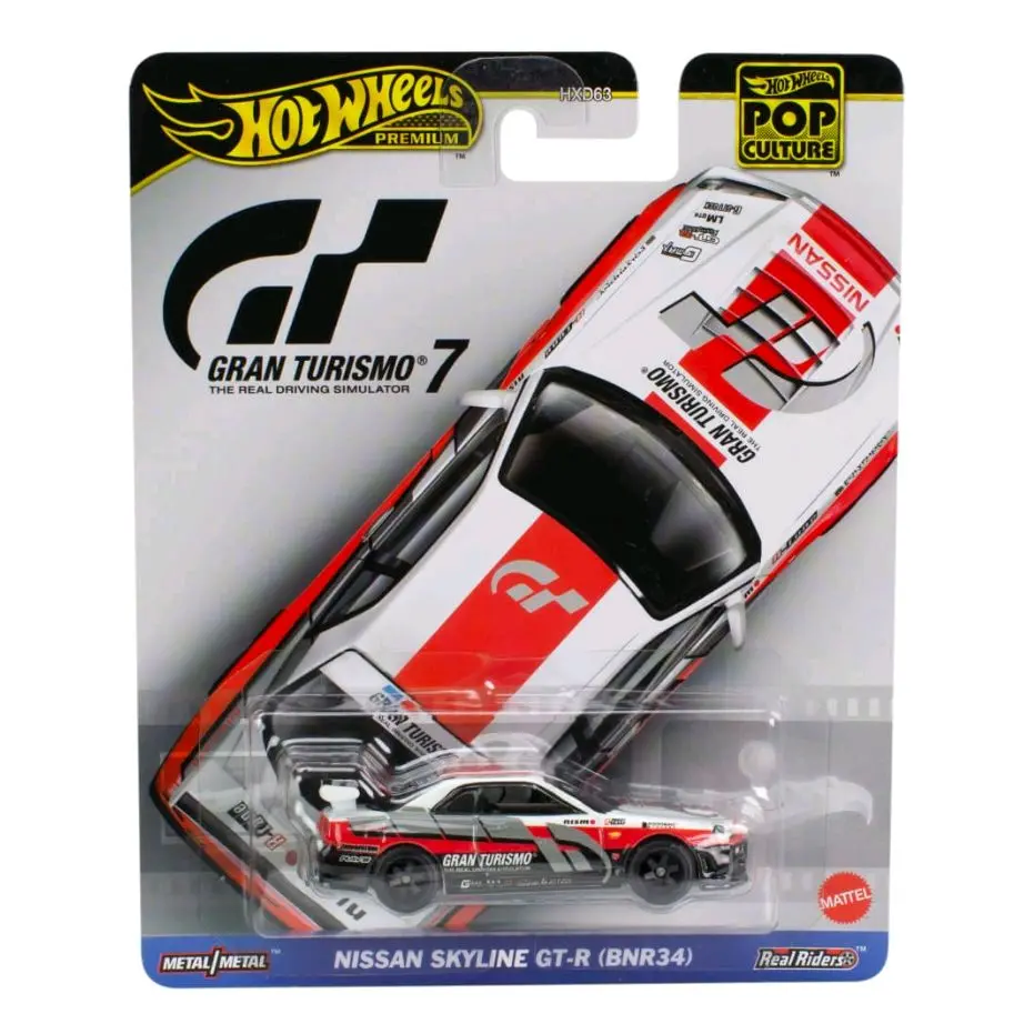 Hot Wheels Premium Pop Culture 1:64 Nissan Skyline GT-R (BNR34) Diecast Model - Gran Turismo 7 Themed, Premium Materials, Realistic Look, Model Cars Gift for Enthusiasts