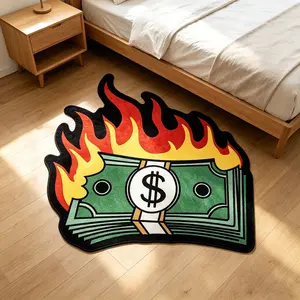 American Vintage Flame Rug, Irregular Shape, Washable Soft Carpet, Street Art Style, Modern Floor Rug, Home Decor for Living Room, Bedroom, Office