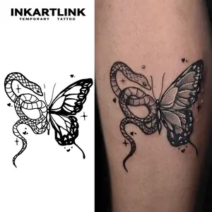 INKARTLINK Tattoo Tech, 2 Sheets Semi-Permanent Temporary Tattoos,Snake And Butterfly, Adult Art Design,Lasts 1-2 Weeks, Waterproof, Realistic Look, No Adhesive, No Reflection,For Man And Woman,Ideal for Swimming, Party