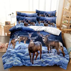 3-Piece Deer Down Comforter Set, Bedding Sets, Soft Breathable Bedding with Pillowcases, 3D Printed Wildlife Design, Ideal for Bedroom Dorm Room Home Decor