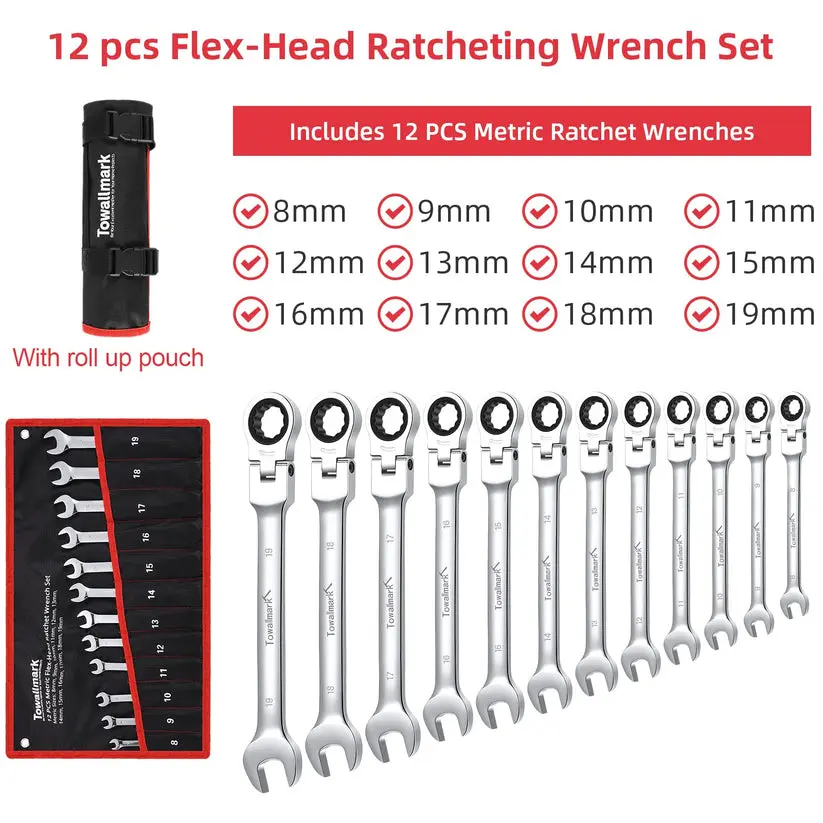 Garvee Metric Ratcheting Combination Wrench Set, 6-19mm Cr-V Steel Wrenches with Storage Bag