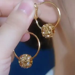 Exaggerated Rhinestone Ball Hoop Earrings, Oversized Statement Jewelry, Chic Trendy Round Earrings for Women DZEH3410