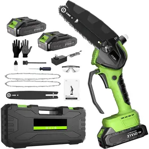 6inch Mini ,  Cordless w Automatic Oiler, Handheld Electric Power Chain  w  Lock, Brushless ,Chainsaws for /Trees Trimming (Green - 2 , 6 INCH)