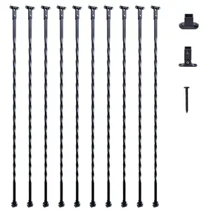 VEVOR Staircase Metal Balusters, 44''x 1/2 Galvanized Steel Decorative Banister Spindles, 10 Pack Deck Baluster with Hollow Twists, Satin Black Spiral Stair Railing with Shoes Screws