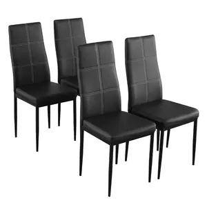 Dining Chairs Set of 4| Black| Kitchen Chairs 4 Upholstered Chairs and Faux Leather Cushions| Space-Saving and Modern Design| for Dining Room, Easy to Assemble