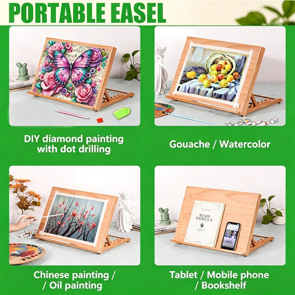 Adjustable Wooden Diamond Painting Easel Stand - Desktop Holder for Diamond Art, Drawing Save Your Neck & Back! Adjustable Drawing Easel for Desktop