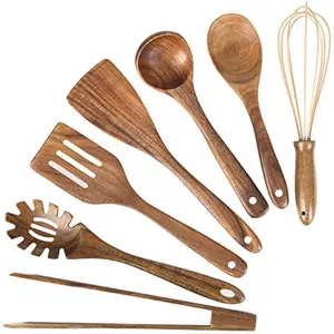 Wooden Utensil for Cooking, Wood Kitchen Utensils Cooking Set Teak Wood Spoons set for Cooking,Spatulas Non-Stick for Cookware Kitchen Spoon (7)