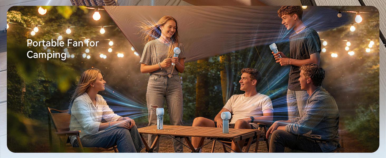 K75 Portable Shaking Fan, featuring an automatic 120-degree swivel function and 1-100 speed adjustment. This outdoor fan with a digital display and four-level LED lights is perfect for outdoor camping, hiking, beach outings and cruise trips.