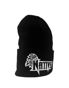Native Fits Beanie - Black with White Embroidered Logo - Cozy Winter Accessory for Men and Women