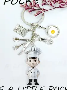 Chef Kitchen Theme Keychain, Keychain Accessories, Includes Pan, Recipe Book, Whisk, Spoon, Knife, Fork, Perfect Gift for Food Lovers, Christmas and New Year, Universal Keychain