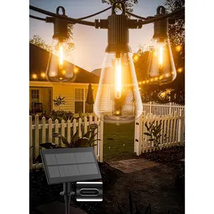 Solar String Lights Outdoor  100FT with USB Port and 52 Shatterproof ST38 Bulbs(2 Spare), LED Solar  Patio Lights for Outside, Porch, Backyard, Gazebo, Garden(Warm White)