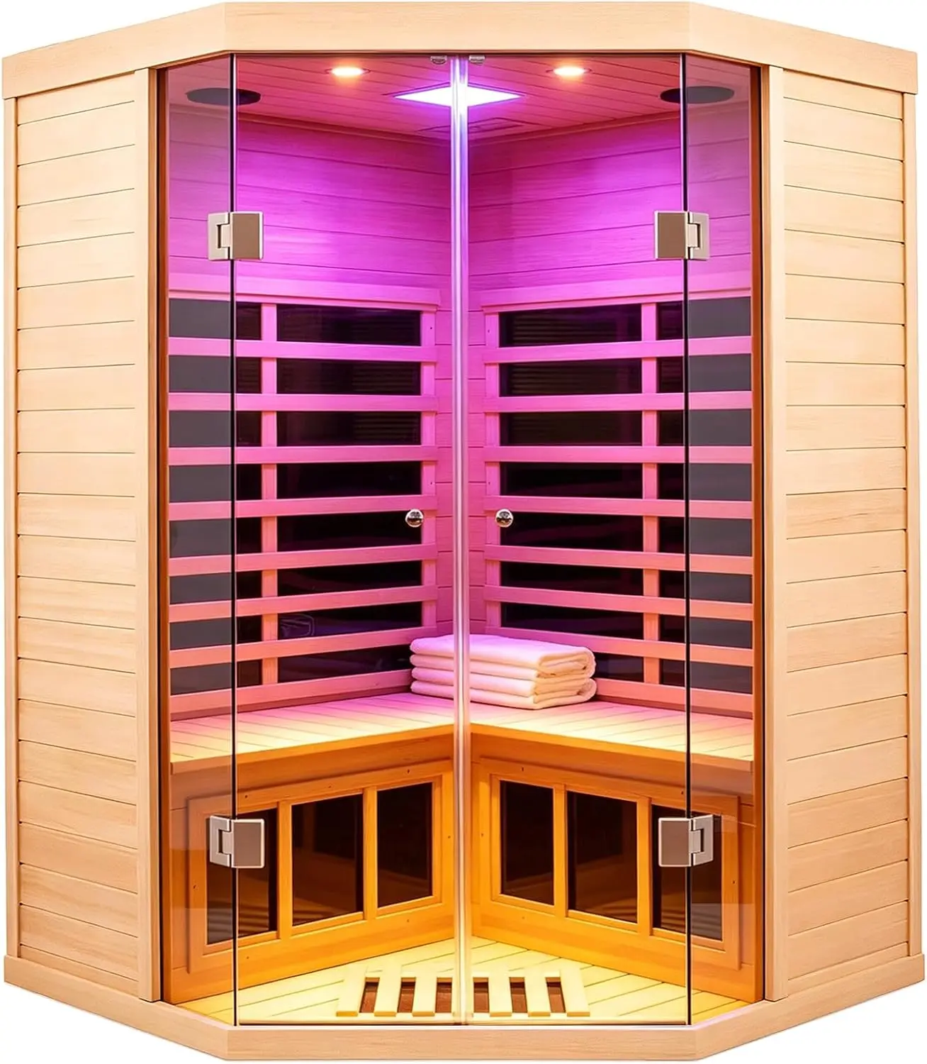 Smart Indoor Sauna 2-3 Person, 0-5mG Ultra Low Emf Far Infrared Sauna for Home, 1520w Hemlock Wooden Sauna Room with APP & LCD Control Panel, Bluetooth Speaker, Chromotherapy Lights, Thermal Cover