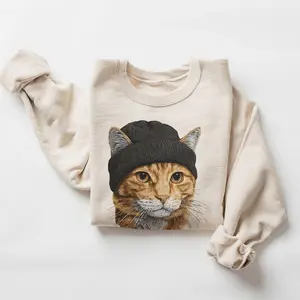 Retro Orange Tabby Cat Wearing Beanie Vintage Unisex Sweatshirt