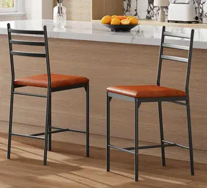 Retro Brown Bar Stools Set of 2, Counter Height Bar Chairs with Back and Thick Cushion, Upholstered Dining Chairs with Padded Seat, Barstools for Kitchen Island, Bar, Dining Room