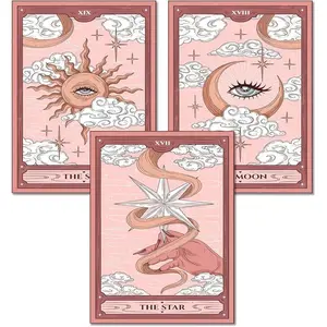 3Pcs Pink Tarot Diamond Painting Kits for Adults,5D Round Diamond Dot Full Drill DIY Handmade Crafts for Wall Decor&Gift