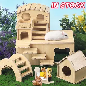 Wooden Hamster Nest with Stair Platform & Climbing Ladder