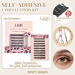 Lashterally Wispy Winks Self-adhesive Lash Clusters Kit Glue Free DIY 5D Upgrade D Curl Thick Natural False Eyelashes 90 Clusters 10mm/12mm/14mm Makeup Flawless Cosmetic