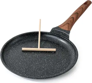 Nonstick Crepe Pan, 10-Inch Dosa Pan with Spreader, Granite-Coated Comales Para Tortillas Pancake Pan, Flat Stove Top Pan, Induction-Compatible, PFOA-Free