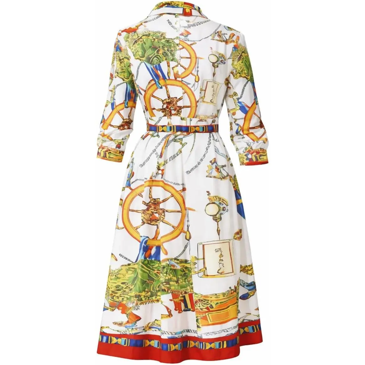 Women’s Haitian Heritage Inspired Midi Dress – Elegant Cultural Print, National Color Accents, Tailored Fit