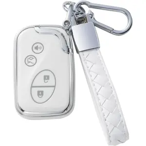 Compatible with Lexus Key Fob Cover with Leather Lanyard, Key Case Shell for Lexus GX460 RX350 ES350 IS250 GX460 LX570 IS350 GS430 Smart Remote Control,White