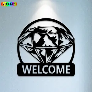 1pc Diamond Welcome Metal Wall Art, Sparkling Diamond Statue Mural, Ideal Gift for New Year, Christmas, Home Decor Enthusiasts, Rust-Resistant Metal Wall Decor Wall Sculptures, Perfect for Outdoor Wall & Garden Fence, Housewarming Enthusiasts