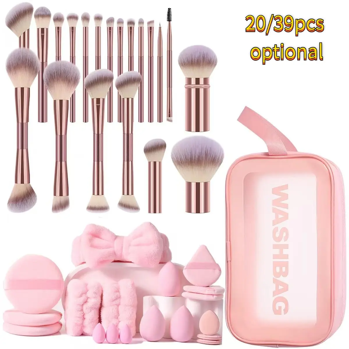 Professional Makeup Brush Set, 20/39 Pieces, Multifunctional Tools for Face and Eye Makeup, Includes Foundation, Powder, Eyeshadow, Sponge