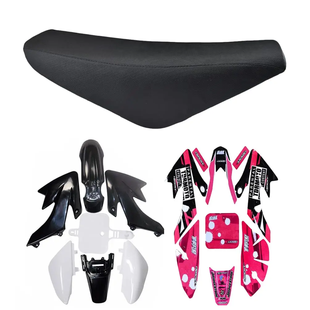 Pit Bike Plastic Fairing Kit & Pink Graphics & Black Complete Seat for CRF50 XR50 Taotao DB14 Baja DR49 Dirt Bike Motorcycle