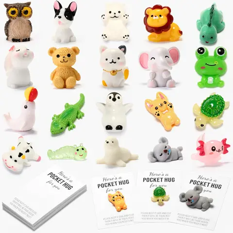 20/30/40/50 Sets Mini Positive Pocket Hug Bulk Employee Appreciation Gifts Resin Inspirationa Animals Card for Family Team Coworkers Teacher Student Non Candy Halloween Gifts Boo Bag Stuffers Classroom Party Favors Trick or Treat Hand Out Gift Idea