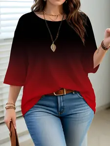 Women's Plus Size Gradient Half Sleeve Top, Casual Loose Fit Comfortable Fashion Tee, Ladies Summer Clothing, Trendy Design