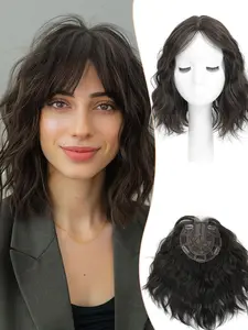 Women's Short Curly Hair Pieces, Synthetic Fiber Wig Topper for Thinning Hair, 6.5"x6.5" Base Design, All-Season Use, Pre Styled Wig