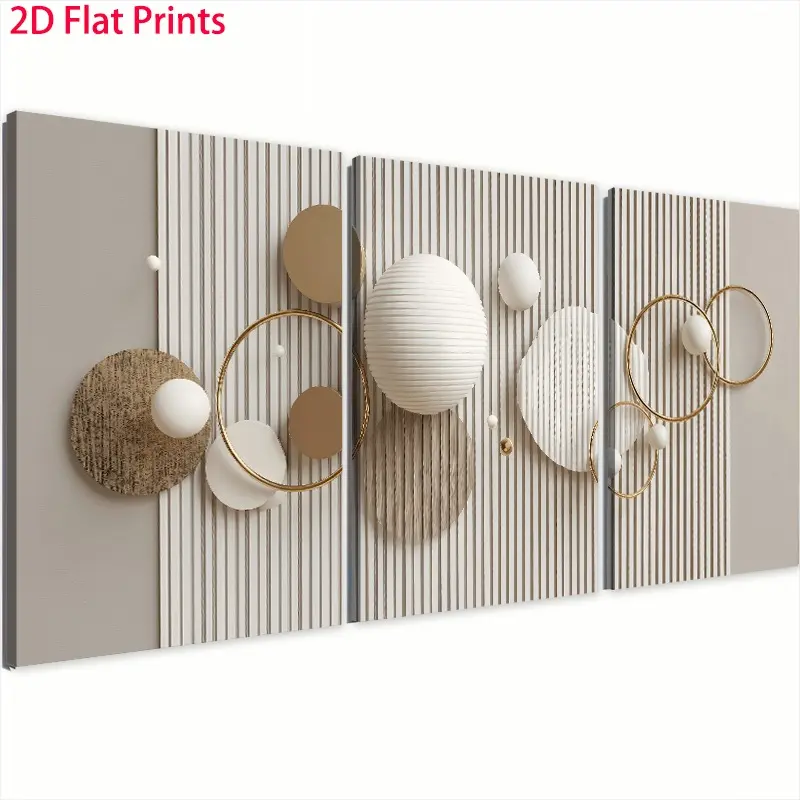3-Piece Wooden Framed Wall Art Set - 2D Geometric Abstract Prints, Glossy Waterproof Home Decor, Hanging Accessory for Living Room, Ideal Halloween & Wedding Gift for Adults