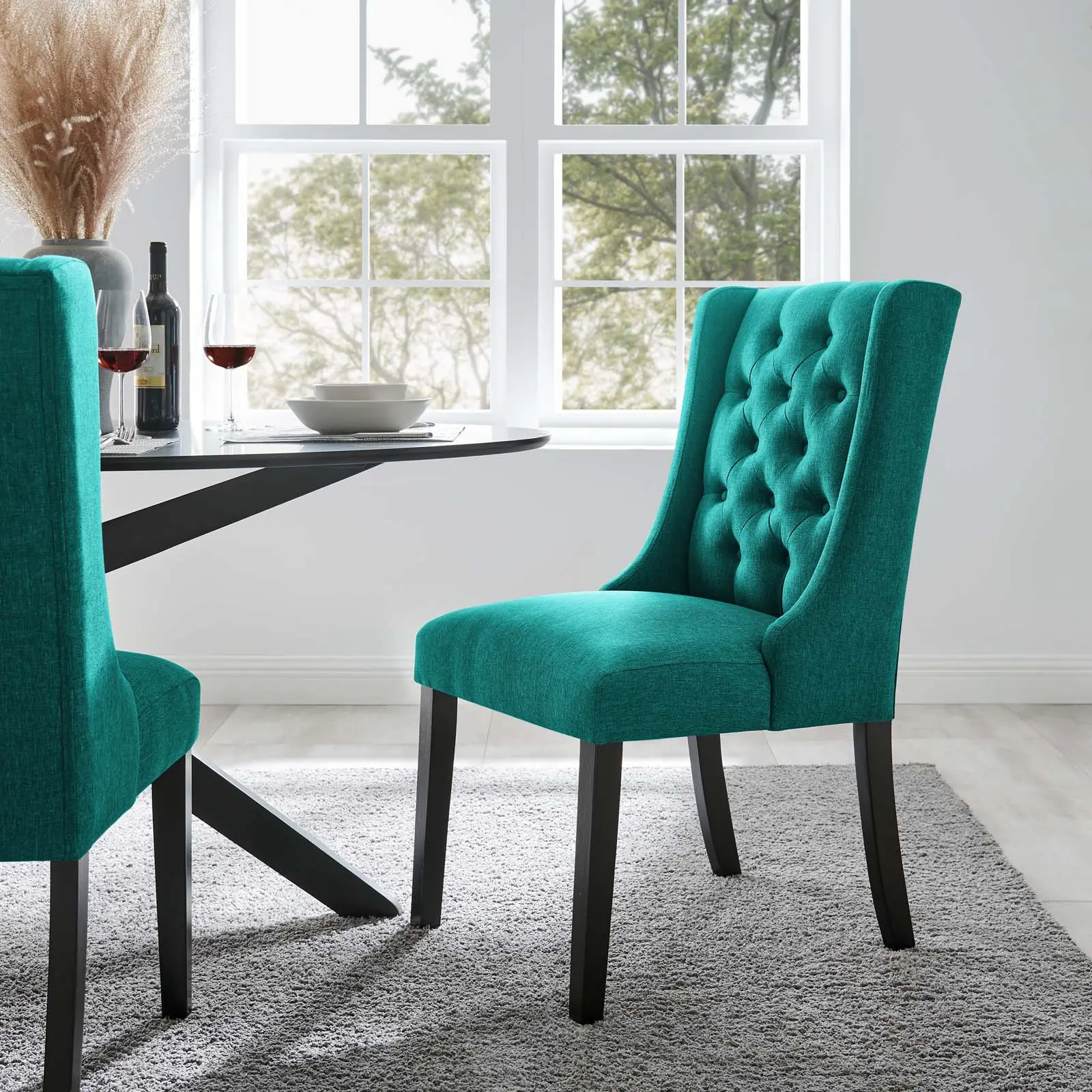 Modway Baronet Button Tufted Fabric Dining Chair in Teal