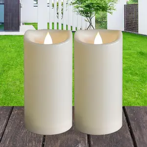 2 Pack Outdoor  Operated Candles with Timer (3x6 Inches)  Flameless Pillar Candles Flickering Plastic LED  Candles Electric Lights for Halloween Christmas Decoration Lantern Decor