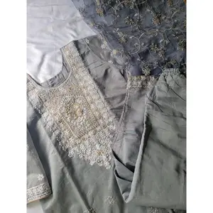 Gray Organza Salwar Kameez