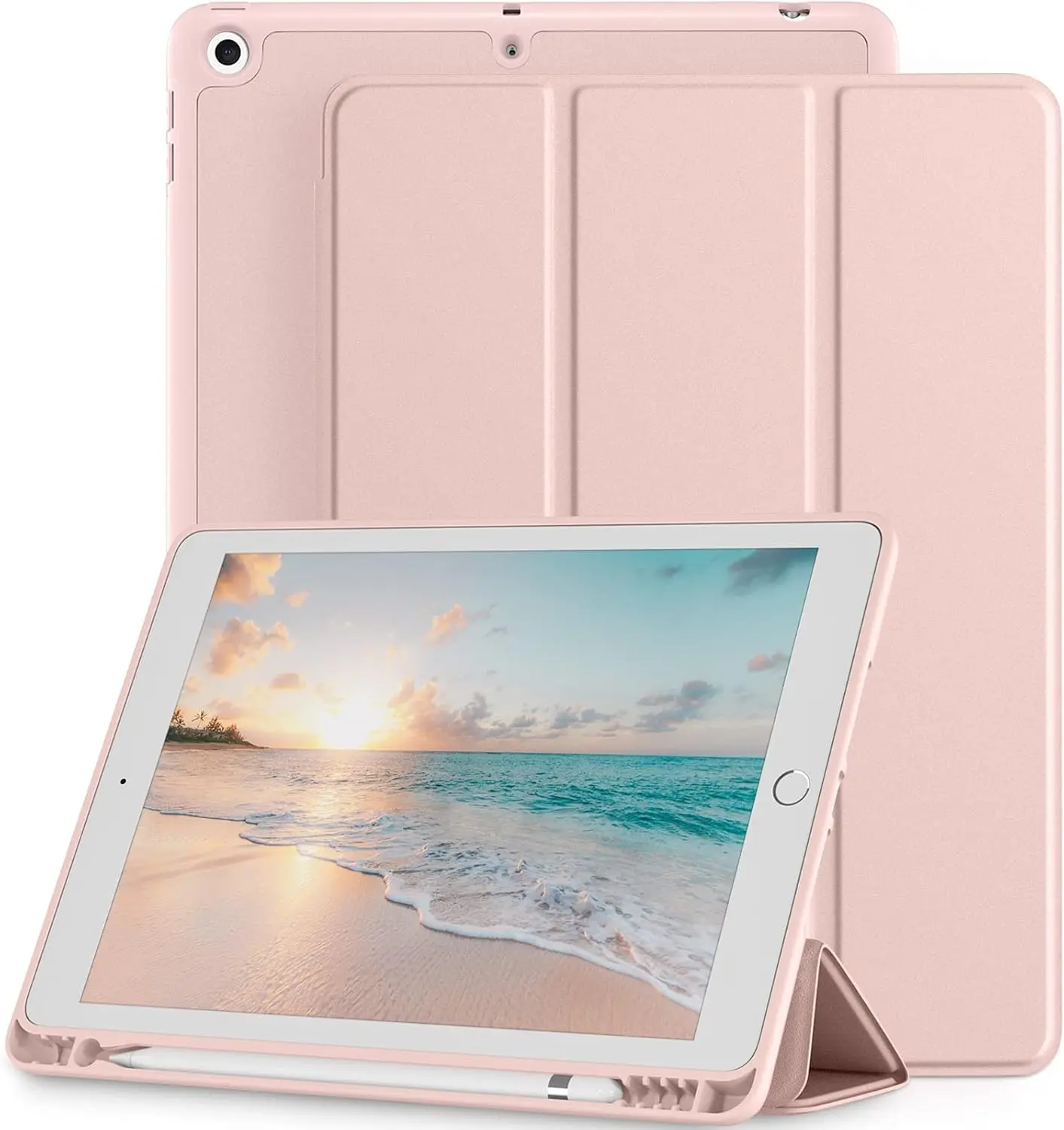 Compatible with iPad 9th/8th/7th Generation Case, for iPad 10.2 Inch Case with Pencil Holder, TPU  Stand  Cover 2021/2020/2019, Auto Wake/Sleep, Rose