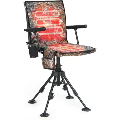 Heated Swivel Hunting Blind Chair - 360° Silent Swivel, 4-Legs Height Adjustable, Portable Ground Hunting Chair