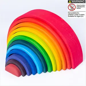 Wooden Rainbow Stacking Blocks Toy for Kids, Montessori Educational Toy, Open-Ended Thinking Game, Christmas Gift for Children, Building Blocks
