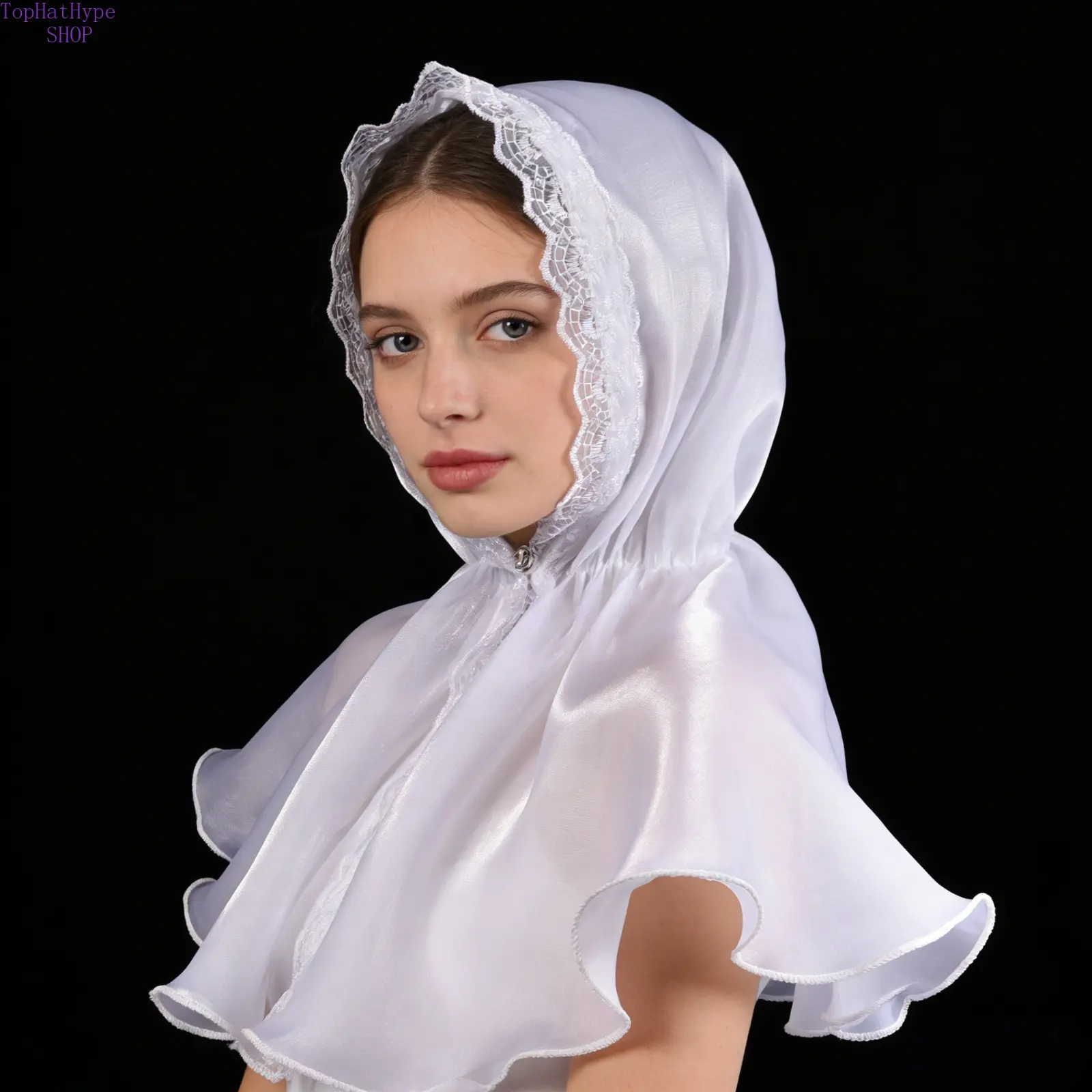 Malaysian‑Inspired Lace Splicing Organza Turban for Women, Solid Color Stretchy Simple‑Design Headscarf, Soft Lightweight Breathable Headwear, Versatile Ethnic Accessory for Daily Wear, Casual Outings and Religious Occasions