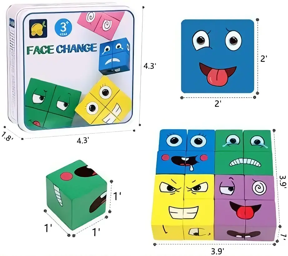Wooden Emoji Building Cube – Interactive Montessori Face Change Puzzle for Kids 3+, IQ Expressions Matching Blocks, Logical Educational Training Toy, Birthday Gift, Montessori Toys