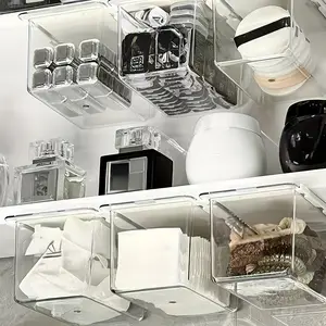 Expandable Plastic Cosmetic Storage Box, Transparent Simple Bathroom Organizer for Cotton Swabs, Makeup Pads, Lipstick, Mirror Cabinet Drawer, Clear Storage Box