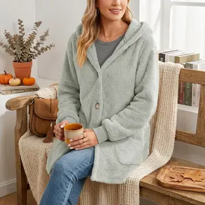 Women's Warm Fleece Jacket with Hood - Fuzzy Casual Coat Cardigan Sweater Outerwear with Pockets for Winter 2025, Cozy Comfortable Soft Loungewear Perfect for Daily Wear, Shopping, and Outdoor Activities