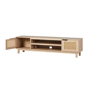 Walker Edison HAMM3FCO 17.75 x 14.5 x 70 in. 2 Door with Rattan TV Stand, Coastal Oak
