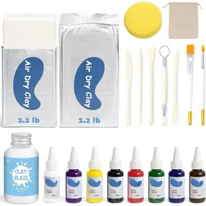 20 count Air Dry Clay for Adults Kit, Includes Air Dry Clay and 50ml Gloss , Sculpting Tools, 8 Colors of , Paintbrushes, Brushes, Sponges, A   for Art and Craft Enthusiasts