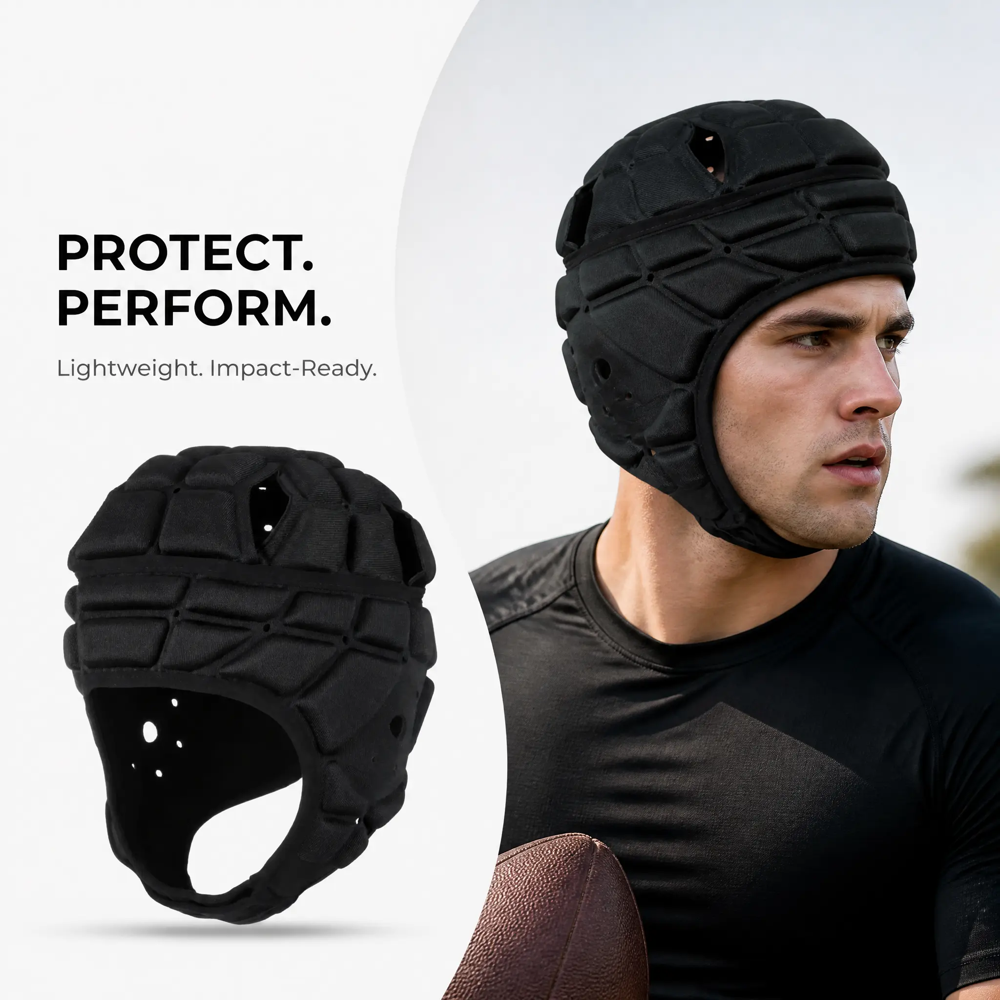 Padded EVA Soft Shell Helmet for Adults, Protective Headgear for Rugby, Flag Football, and Soccer Goalie Sports, Portable, Gym/Walking, Protective Gear, Multifunctional