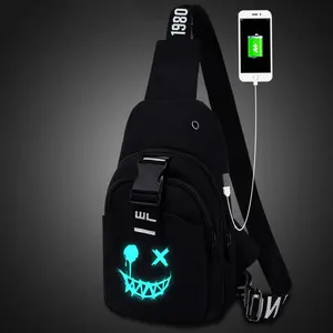 Men's Printed Chest Pack - Crossbody Sling Bag, Multi-Pocket Compact Shoulder Bag, Sports Outdoor Casual Waist Pack (Random Webbing Print)