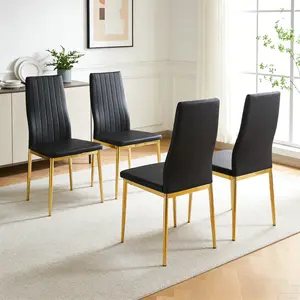 Dining Chairs Set of 4, Upgraded 21"Wide Seat for Extra Comfort, PU Leather Black Kitchen Chairs with Padded High Back & Foot Cap Protection for Dining Kitchen Living Room, 300lbs Capacity, Space-Saving